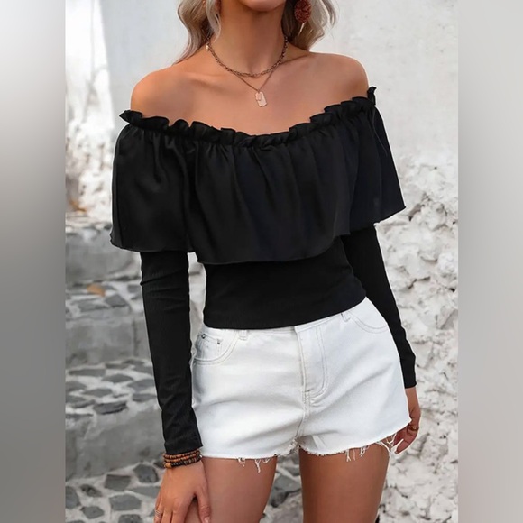 Ruffled Off-Shoulder Long Sleeve Blouse - Picture 1 of 5